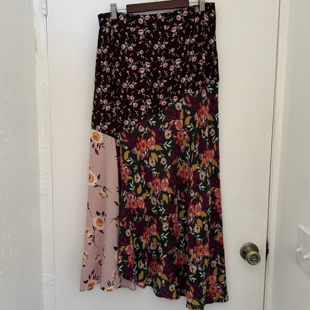 SONOMA Floral Patchwork Maxi Skirt Womens Large Boho Festival Rayon Pockets